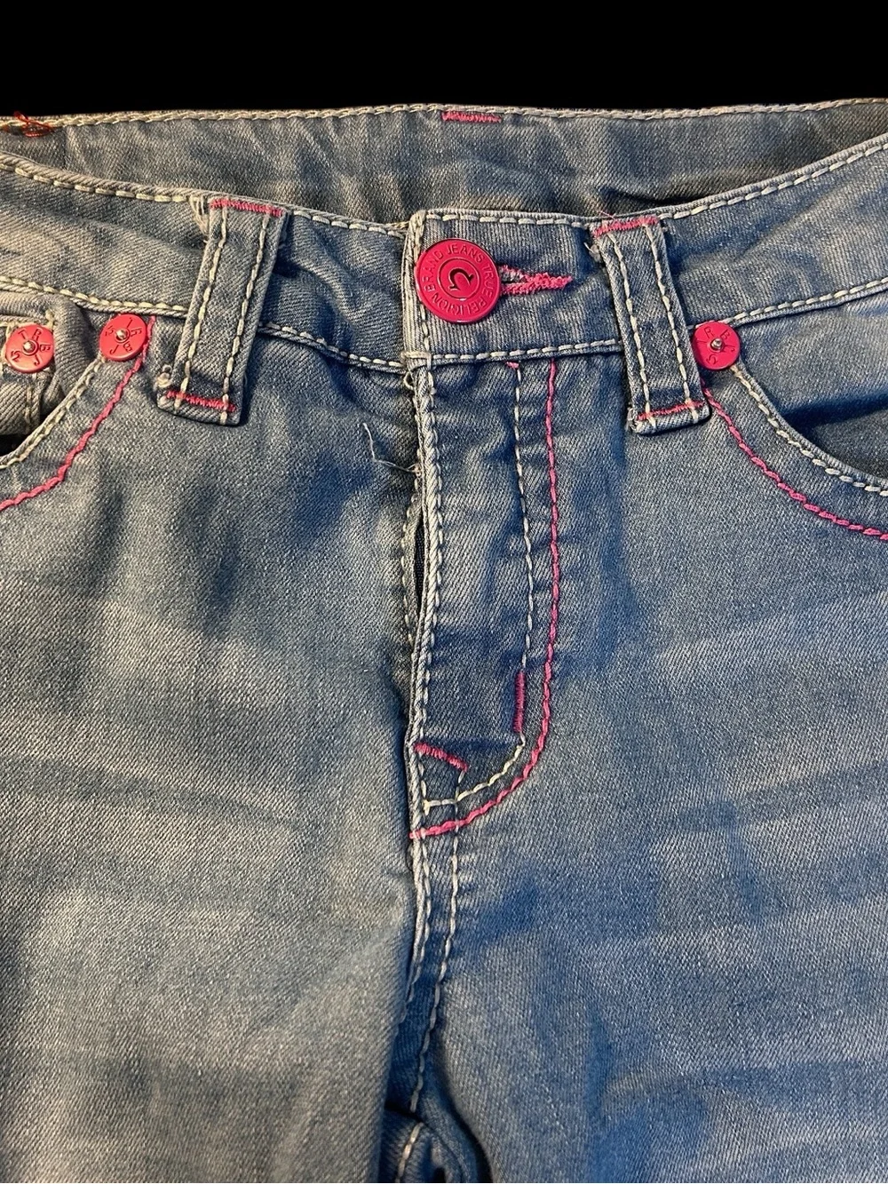 Girl’s True Religion Pink Stitch Cargo Denim Pants - 12